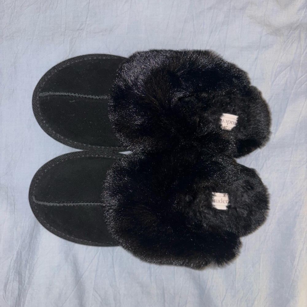 Black Faux Fur Slippers